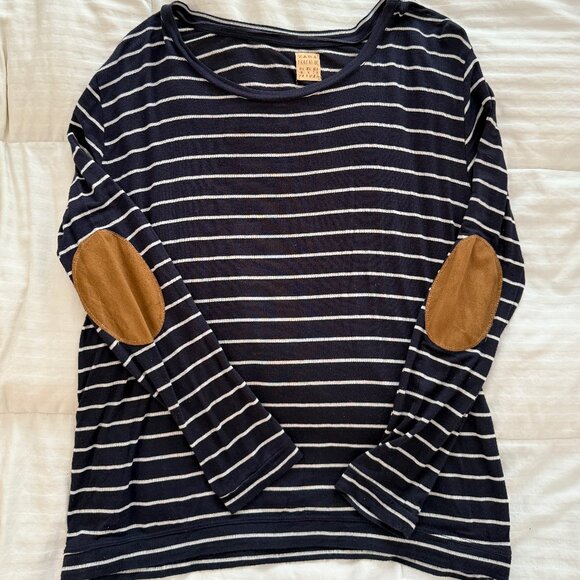 Zara Navy Blue and White Striped Long Sleeve with Elbow Patches Size Medium - Picture 1 of 3
